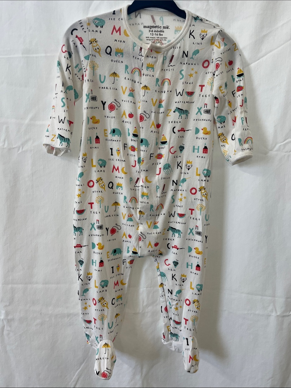 Magnetic Me White Footed One-Piece with Multicolor Alphabet & Animal Prints